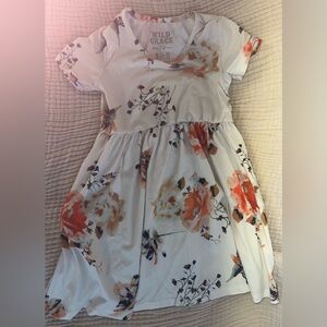 Floral Kids Dress in Cream and Orange